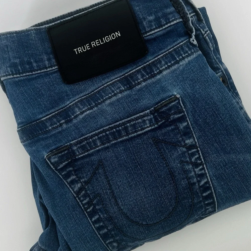 True Religion Devin Men's Jeans 31x30 Slim No Flap Medium Wash‎ Denim